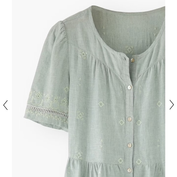 NWOT Wrap London Light Blue Teal Linen Embroidered Dress - Picture 3 of 9